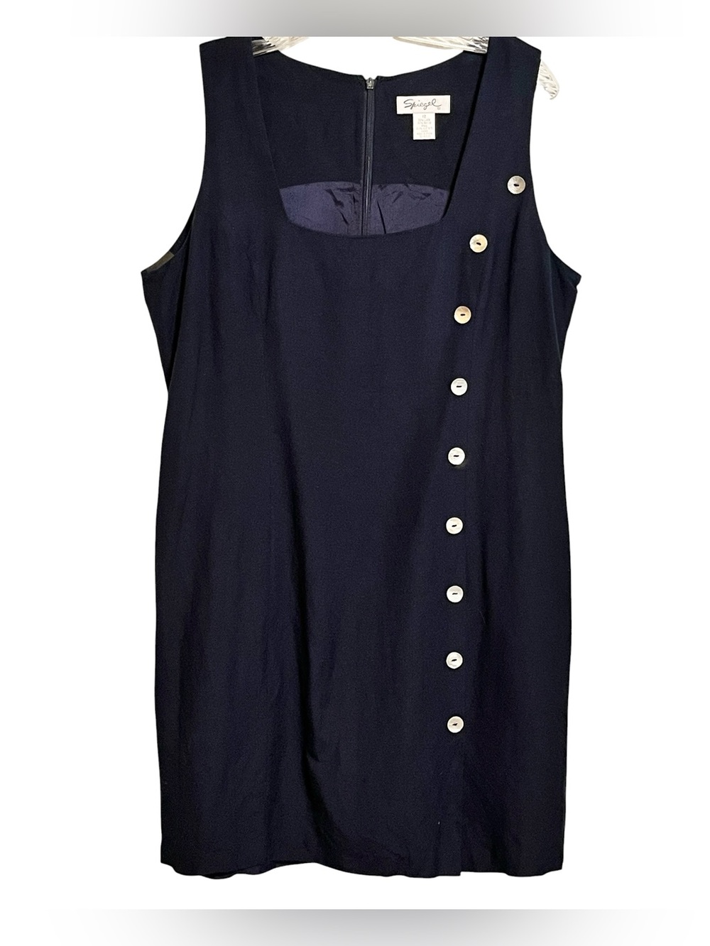 Spiegel Vintage Navy Blue Linen Rayon Blend Sheath Dress Size 12